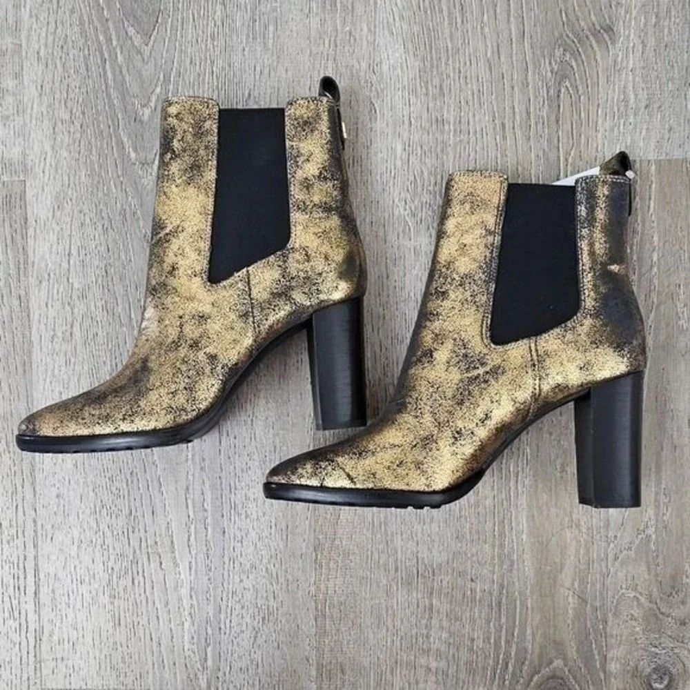 Lauren Ralph Lauren Ankle‎ Boots Womens 9.5 Gold Metallic Block Heel